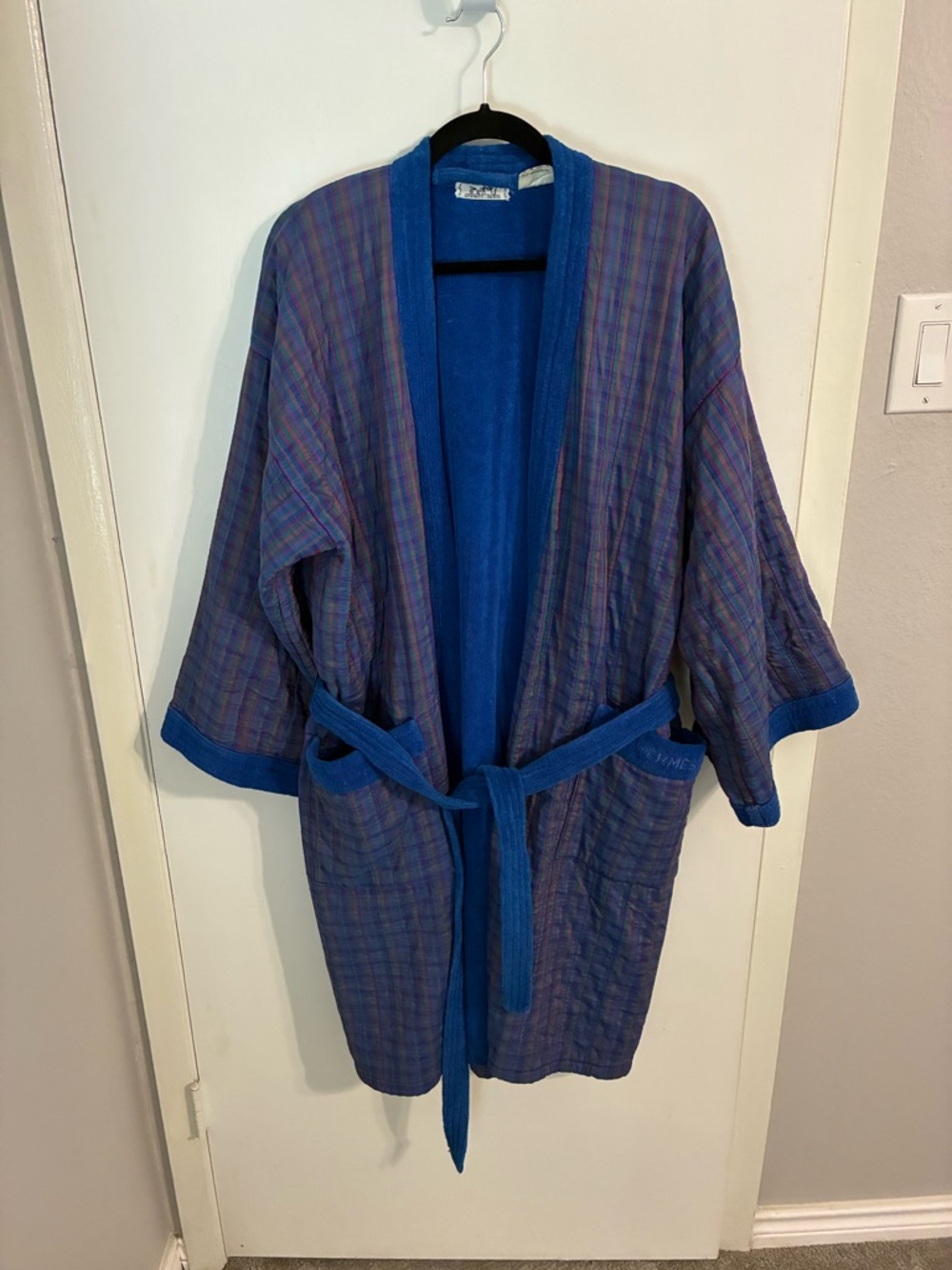 Vintage Hermes plaid and terry cloth bathrobe